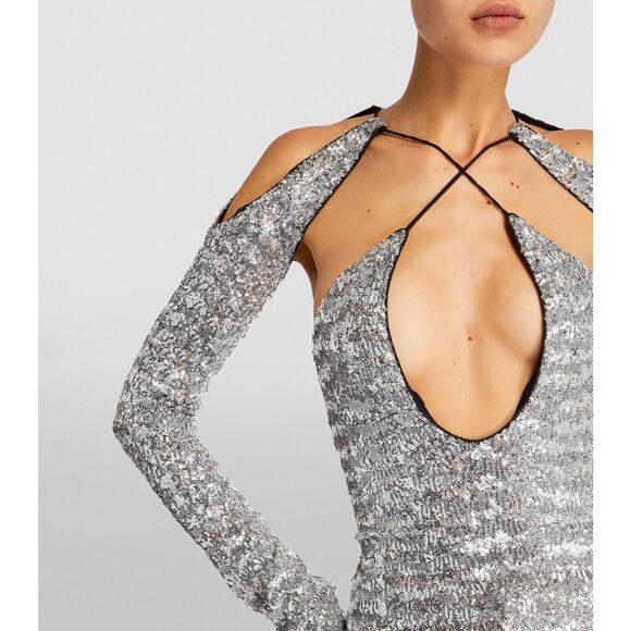 The Attico Sequin Zane Metallic Crossover Cut-out Top - Picture 2 of 16